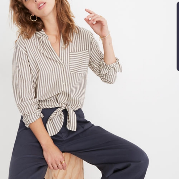 NWT Madewell stripe tie front top - Picture 1 of 7